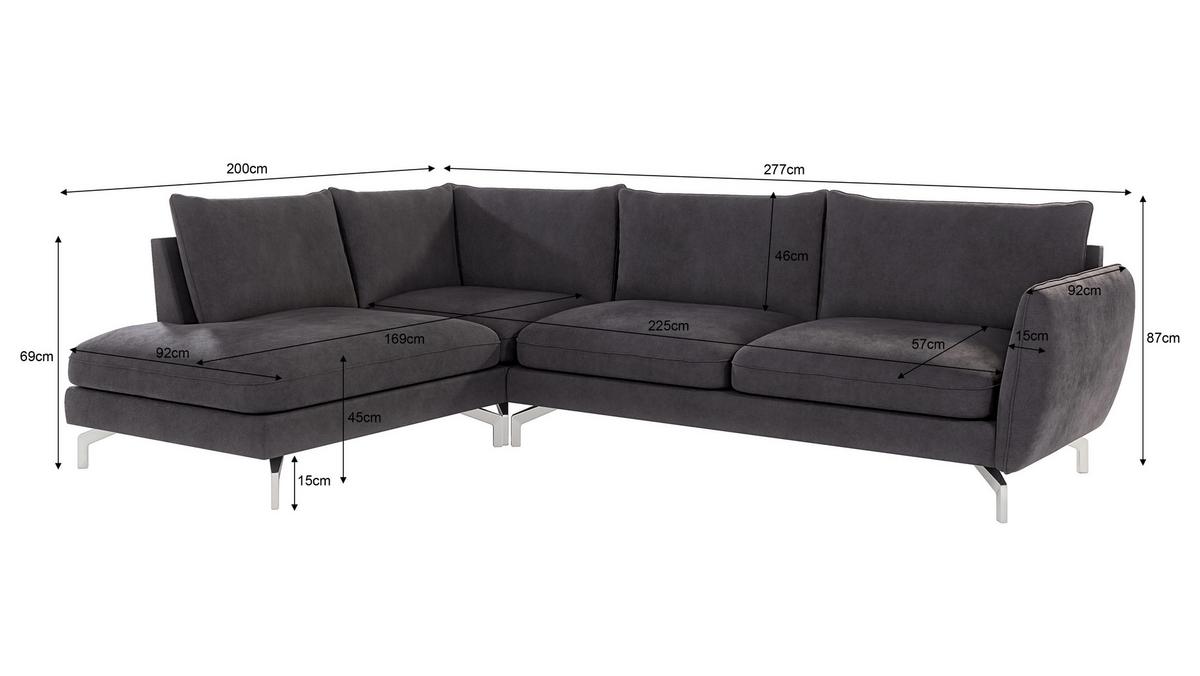 ECKSOFA Elou Graphit Microfaser - Chromfarben/Graphitfarben, Holz/Textil (277/200cm) - S-Style Möbel