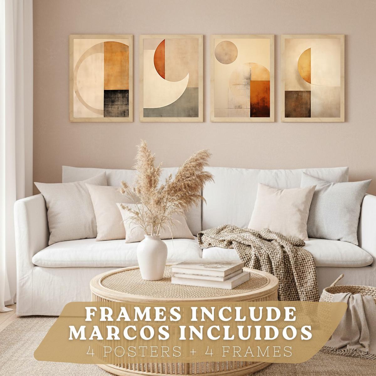 POSTER Set of 2 Beige Abstract Shape Wall Art Modern Living Room Bedroom Kitchen Bathroom Decor Leichter Holzrahmen A3 - Beige, Papier (29.7/1/42cm) - Nacnic