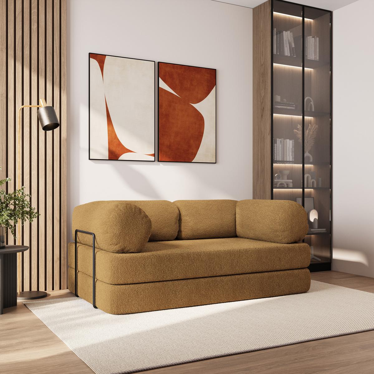 BETTSOFA EIREN aus Schaumstoff Bucle-Stoff Orange Schlaffunktion - Gelb, Textil (170/68/80cm) - MASSENO