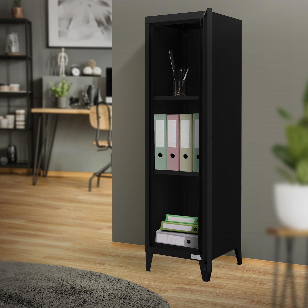 AKTENSCHRANK hoch 38x38x137,5 cm Schwarz aus Stahl - Schwarz, Metall (38/137.5/38cm) - ML-DESIGN