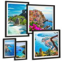 BILDER SET 5er Set - 50x50 cm & 20x30 cm & 40x60 cm Schwarzer Rahmen - Winterwald-Blaublume - Schwarz, Kunststoff (40/60cm) - TULUP
