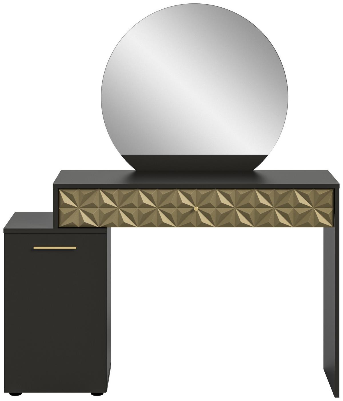 SCHMINKTISCH schwarz, Gold 117 cm mit Spiegel - Goldfarben/Schwarz, Holzwerkstoff/Kunststoff (117/137/42cm) - Inn.Furn