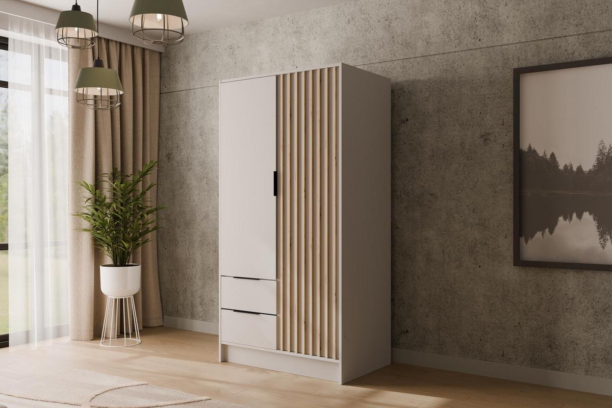 KLEIDERSCHRANK NELIA - 120 cm - Weiß/Eiche Artisan, Holzwerkstoff (102/200/51cm) - ALTDECOR