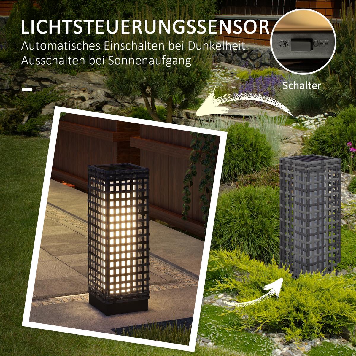 SOLARLEUCHTE, für Balkon, Terrasse, Stahl, Grau, 15,5 x 15,5 x 46 cm - Grau, Kunststoff (15.5/15.5/46cm) - Outsunny