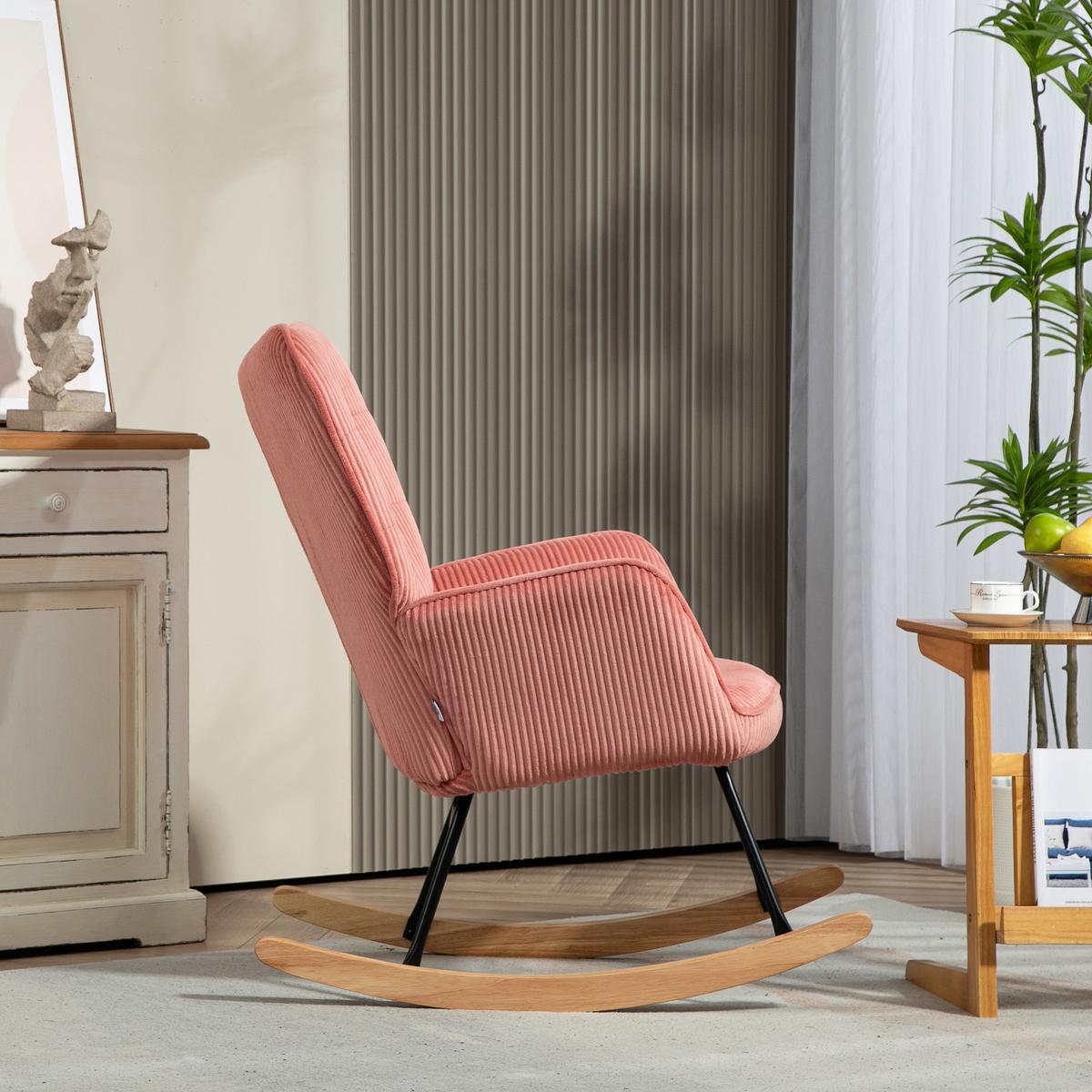 SCHAUKELSTUHL, Schaukelsessel mit Kordoptik, Armlehne für Wohnzimmer, Rosa - Koralle/Rosa, Buchenholz/Textil (98/101/71cm) - HOMCOM