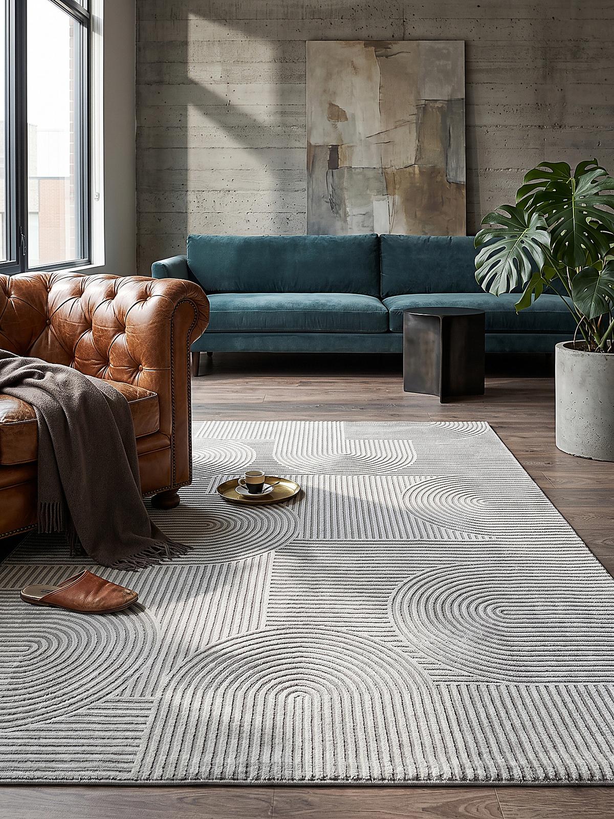 TEPPICH Kurzflor ERESMA Geometrisch Polyester Grau 140 x 200 cm - Grau, Textil (140/200cm) - KADIMA DESIGN