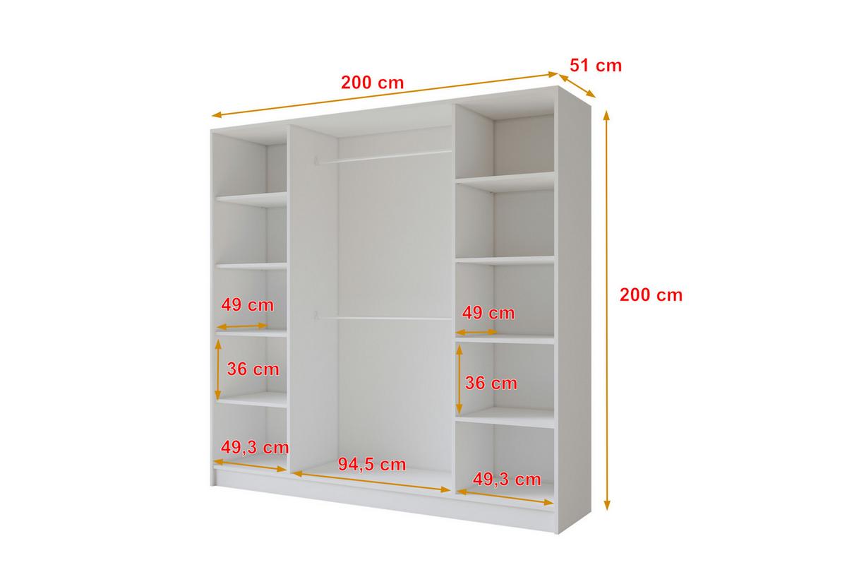 KLEIDERSCHRANK - LESE - 200 - Weiß - Schwarz/Weiß, Holzwerkstoff (200/200/51cm) - ALTDECOR