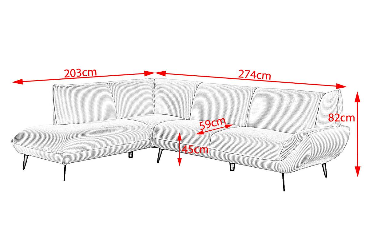 ECKSOFA CALLA Cremeweiß Cord - Creme/Schwarz, Textil (274/203cm) - KAWOLA