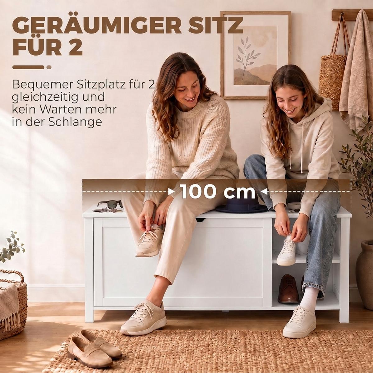 SCHUHBANK MDF Holz Weiß - Weiß, Holz/Holzwerkstoff (40/48.5/100cm) - HOMCOM