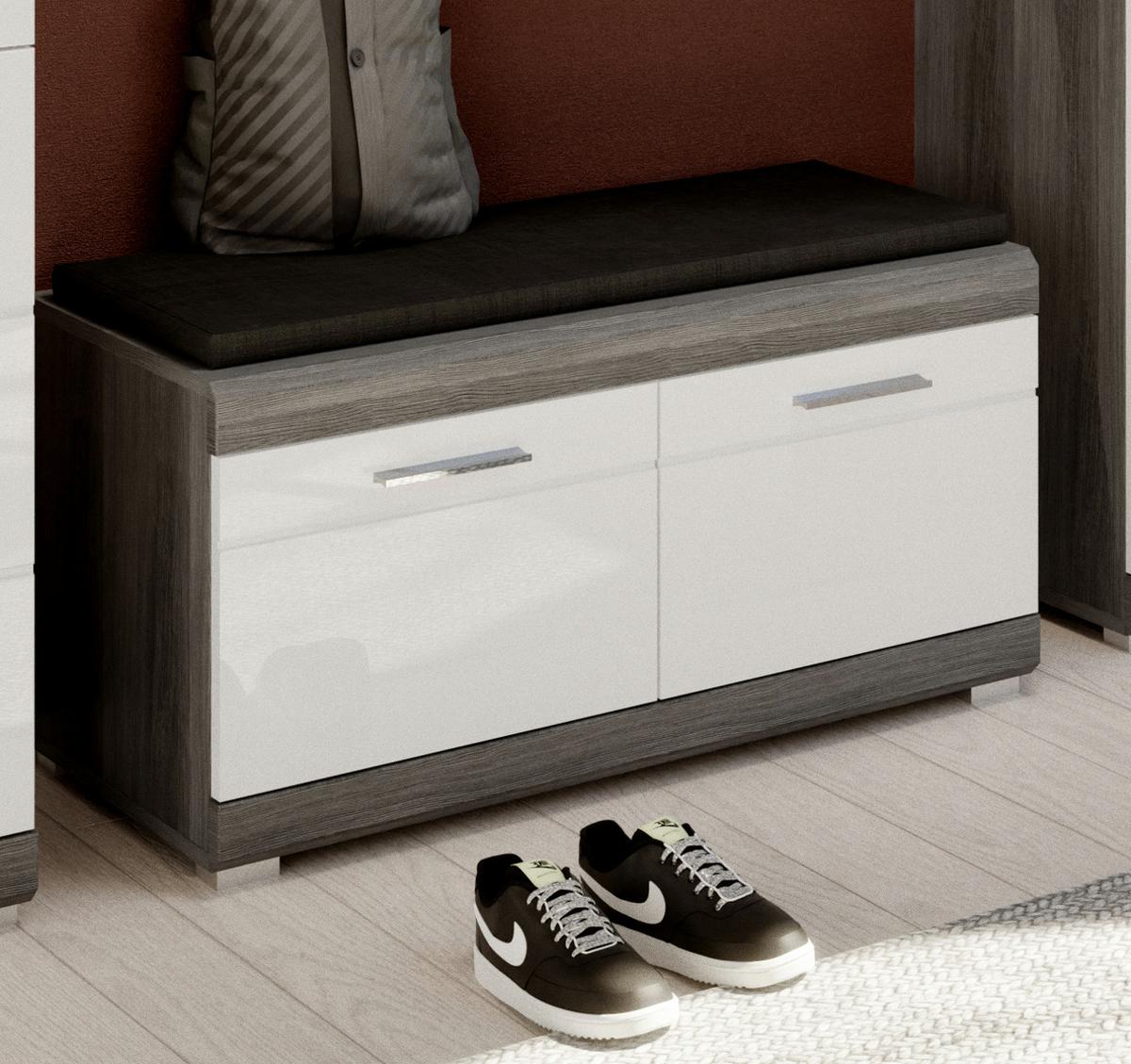 GARDEROBENBANK weiß Hochglanz, Rauchsilber grau, Sitzbank mit 4 Fächern - Chromfarben/Weiß Hochglanz, Holzwerkstoff/Kunststoff (90/44/40cm) - Inn.Furn