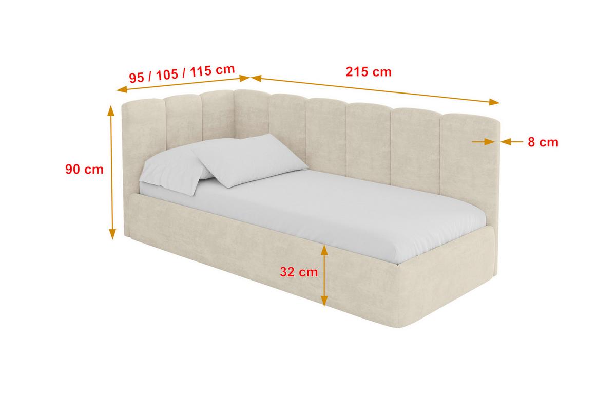 EINZELLBETT Jugendbett mit Bettkasten, Rechts - DEXY 90x200 Beige - Naturfarben, Holzwerkstoff/Textil (90/200cm) - ALTDECOR
