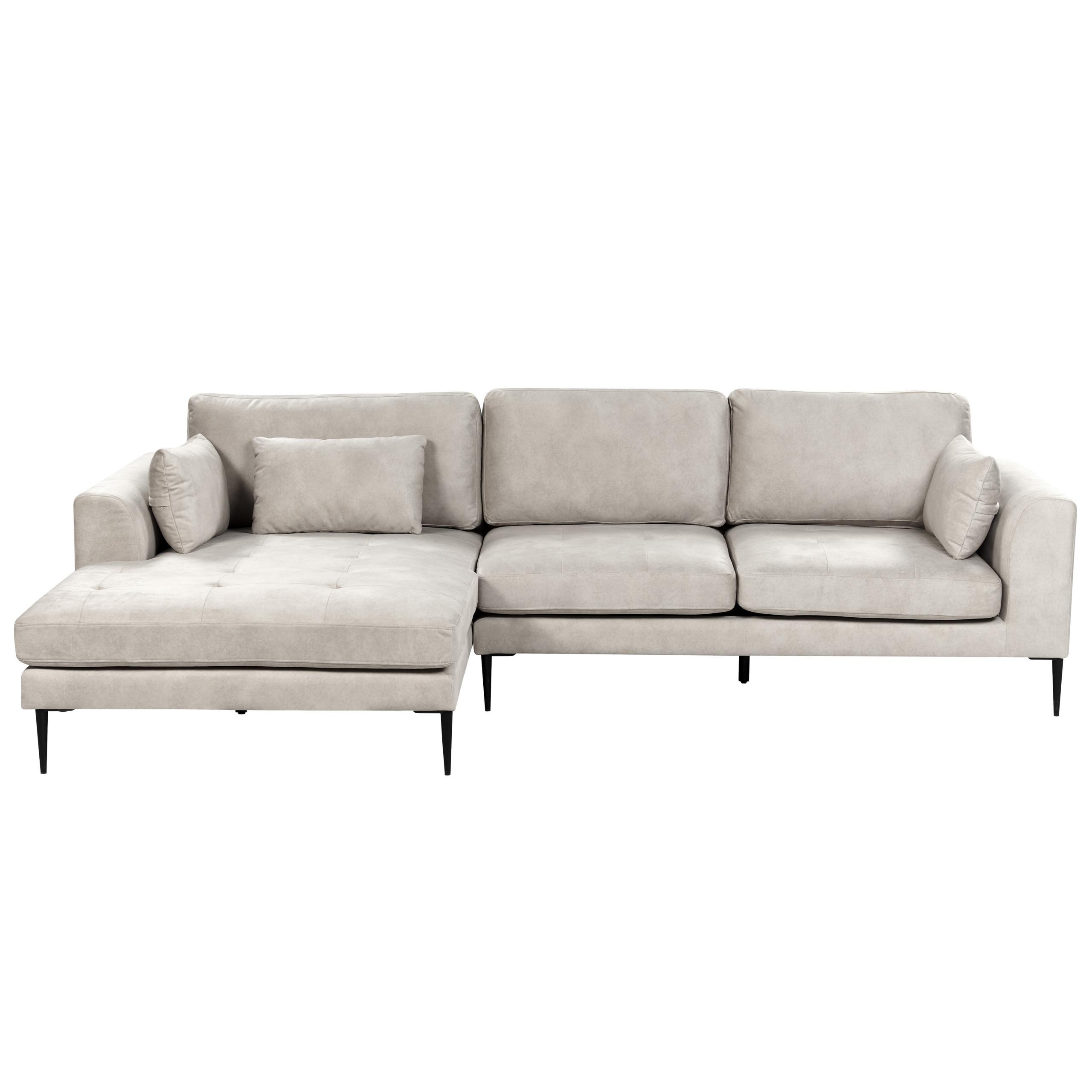 3-SITZER-ECKSOFA Samtstoff Hellgrau linksseitig Flam - Hellgrau, Textil (275/158cm) - Beliani
