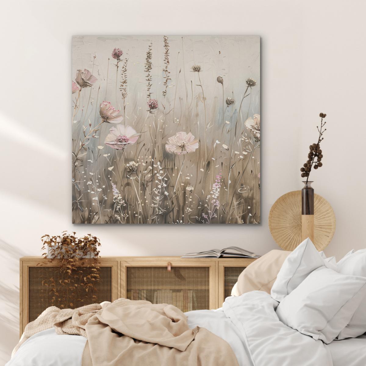 AKUSTIKBILD Blumen - Rosa - Modern - Beige Akustikpaneele 90x90 cm - Beige, Kunststoff (90/90/0.9cm) - MuchoWow