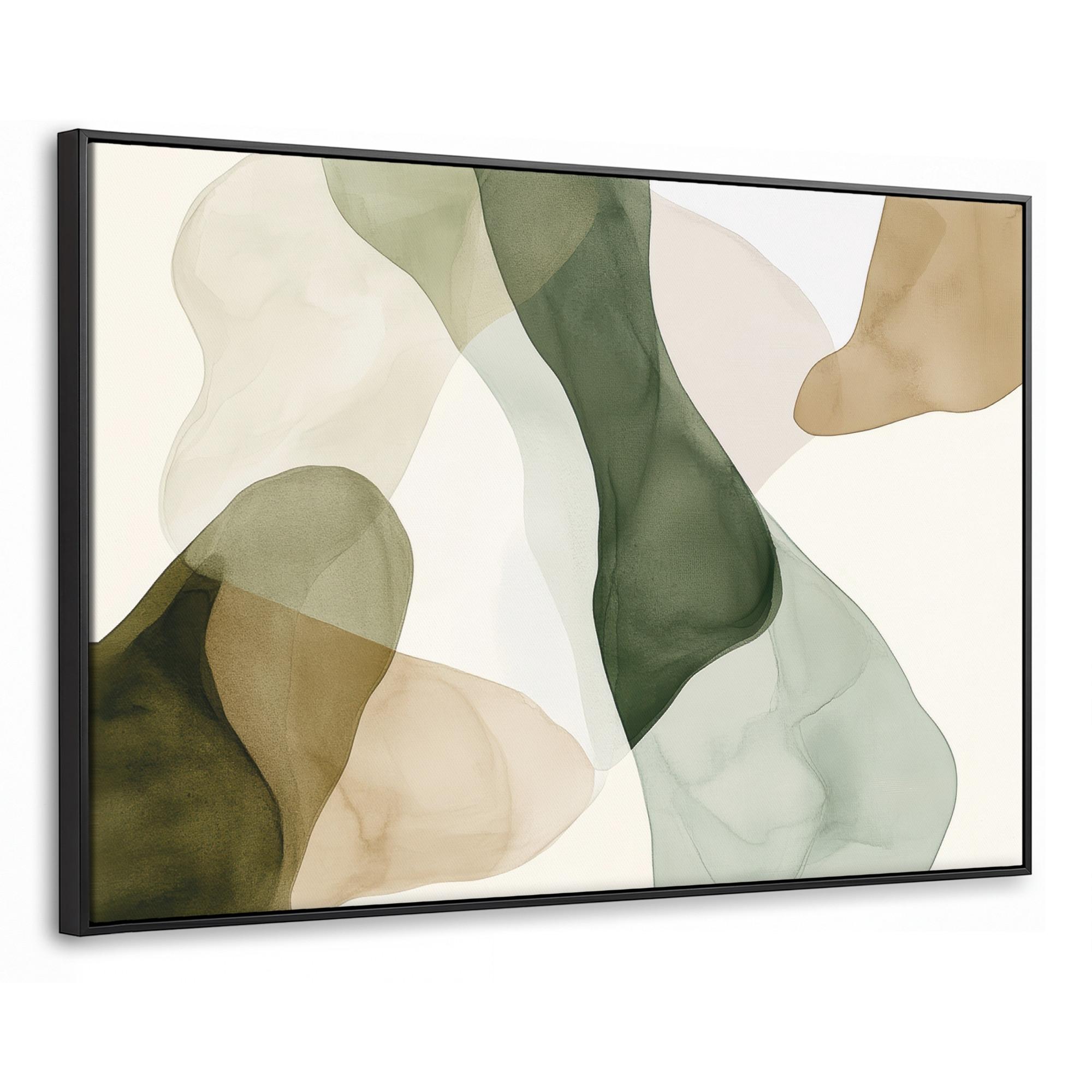 LEINWAND Bilder mit Rahmen - Japandi - Abstrakt - Grün - 150x100 - Salbeigrün, Textil (150/100cm) - MuchoWow