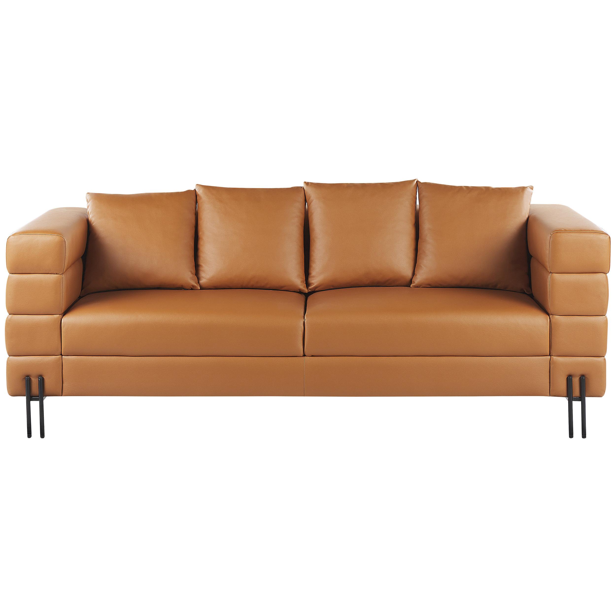 3-SITZER-SOFA Kunstleder Braun Granna - Hellbraun, Kunststoff/Textil (209/74/82cm) - Beliani