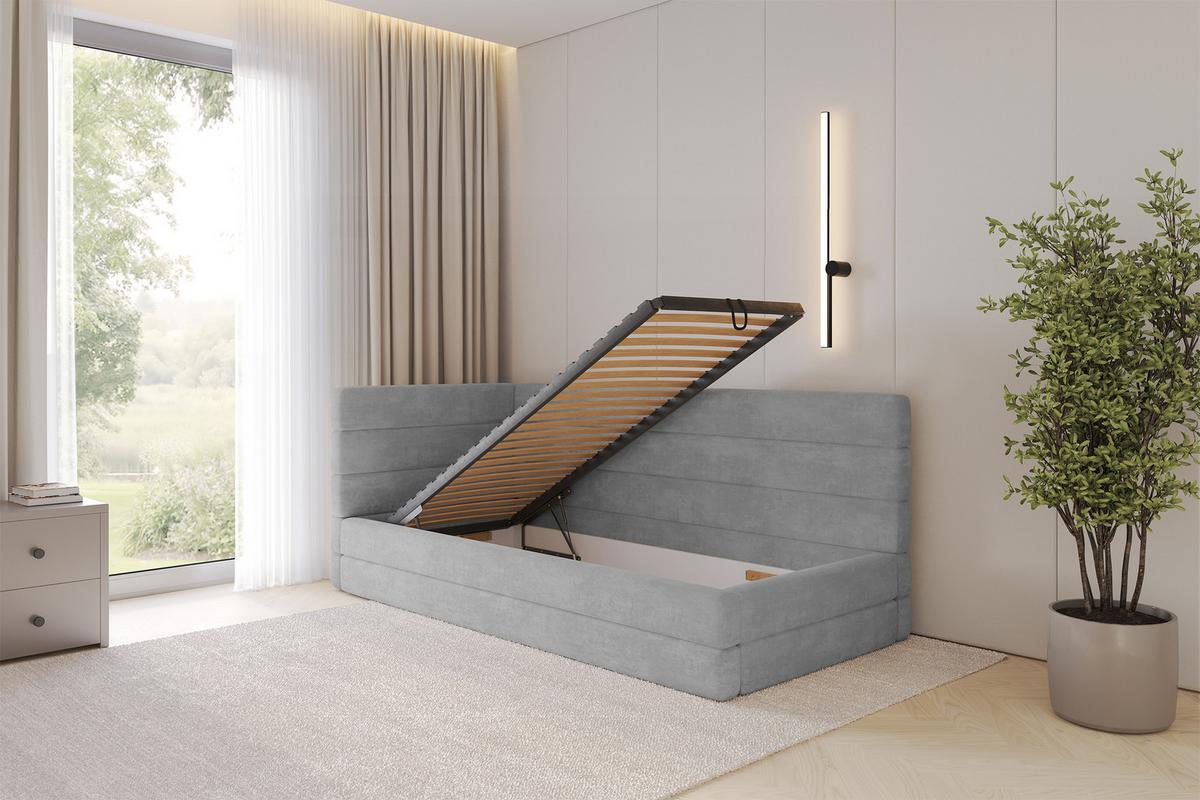 EINZELLBETT Jugendbett mit Bettkasten, Rechts - BEMY 100x200 Grau - Silberfarben, Holzwerkstoff/Textil (100/200cm) - ALTDECOR