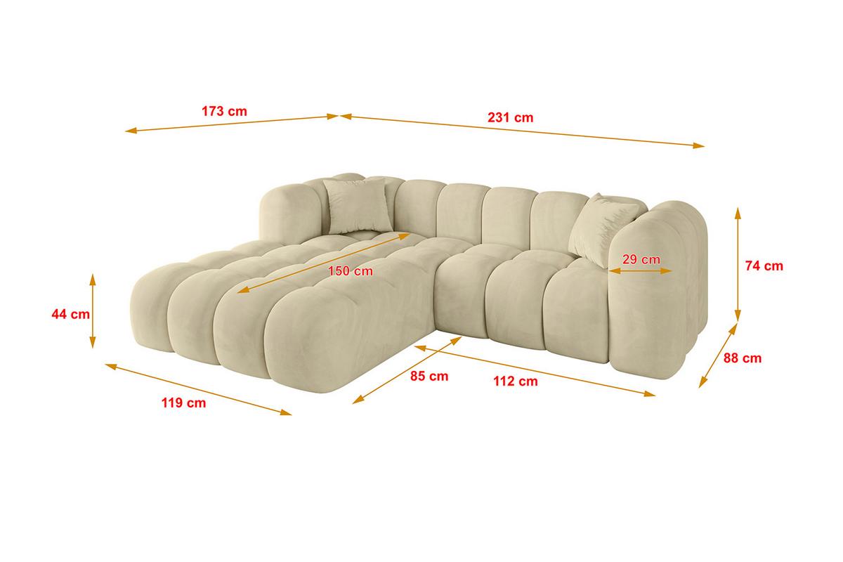 ECKSOFA Ottomane Links OLEA-L1 - 231x173x74 cm Taupe - Taupe/Schwarz, Holzwerkstoff/Kunststoff (231/173cm) - ALTDECOR