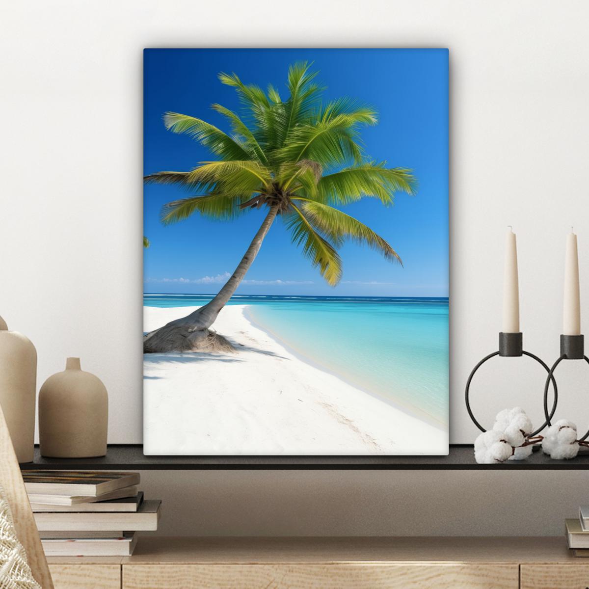 LEINWANDBILD Strand - Palme - Tropisch - Meer Room Decor 30x40 cm - Grün, Textil (30/40cm) - MuchoWow