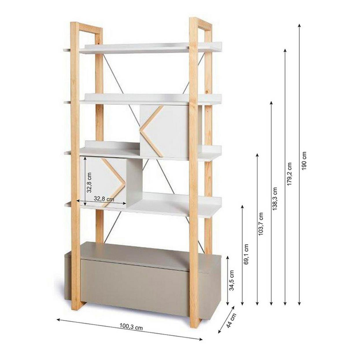 BÜCHERREGAL Weiß und grau - Weiß, Holzwerkstoff (100/190/44cm) - Petits-meubles