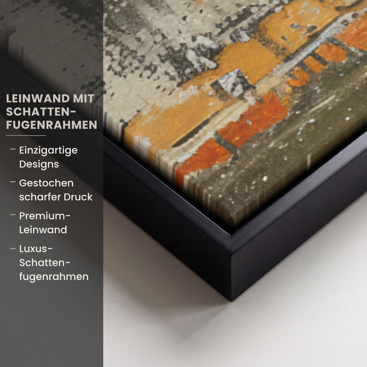 LEINWAND Bilder mit Rahmen - Graffiti - Banksy - Mädchen - Straßenkunst - 90x60 - Sandfarben, Textil (90/60cm) - MuchoWow