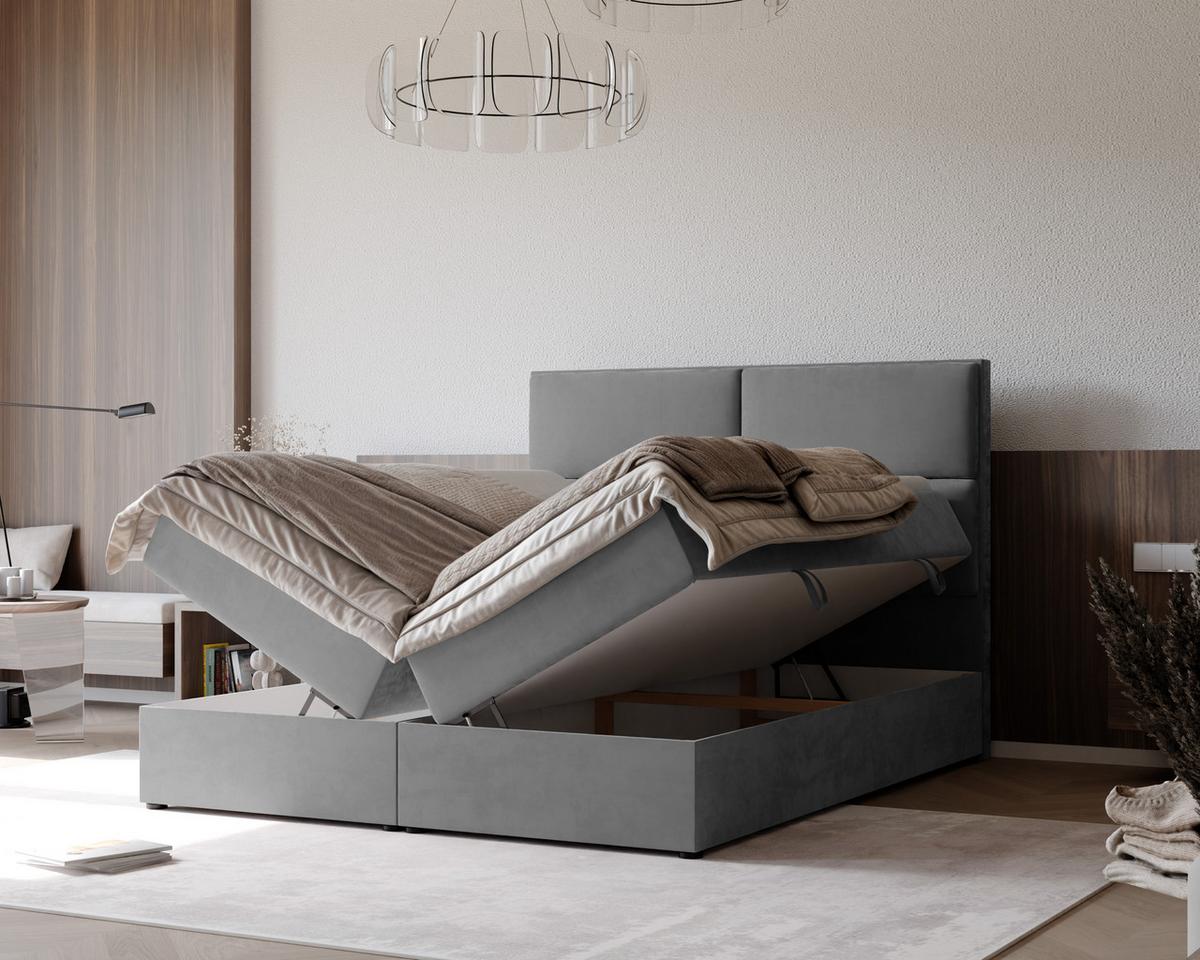 BOXBETT ORFEO 140/200 cm mit Matratze und Topper, Hellgrau - Hellgrau, Textil (140/200cm) - Idohome