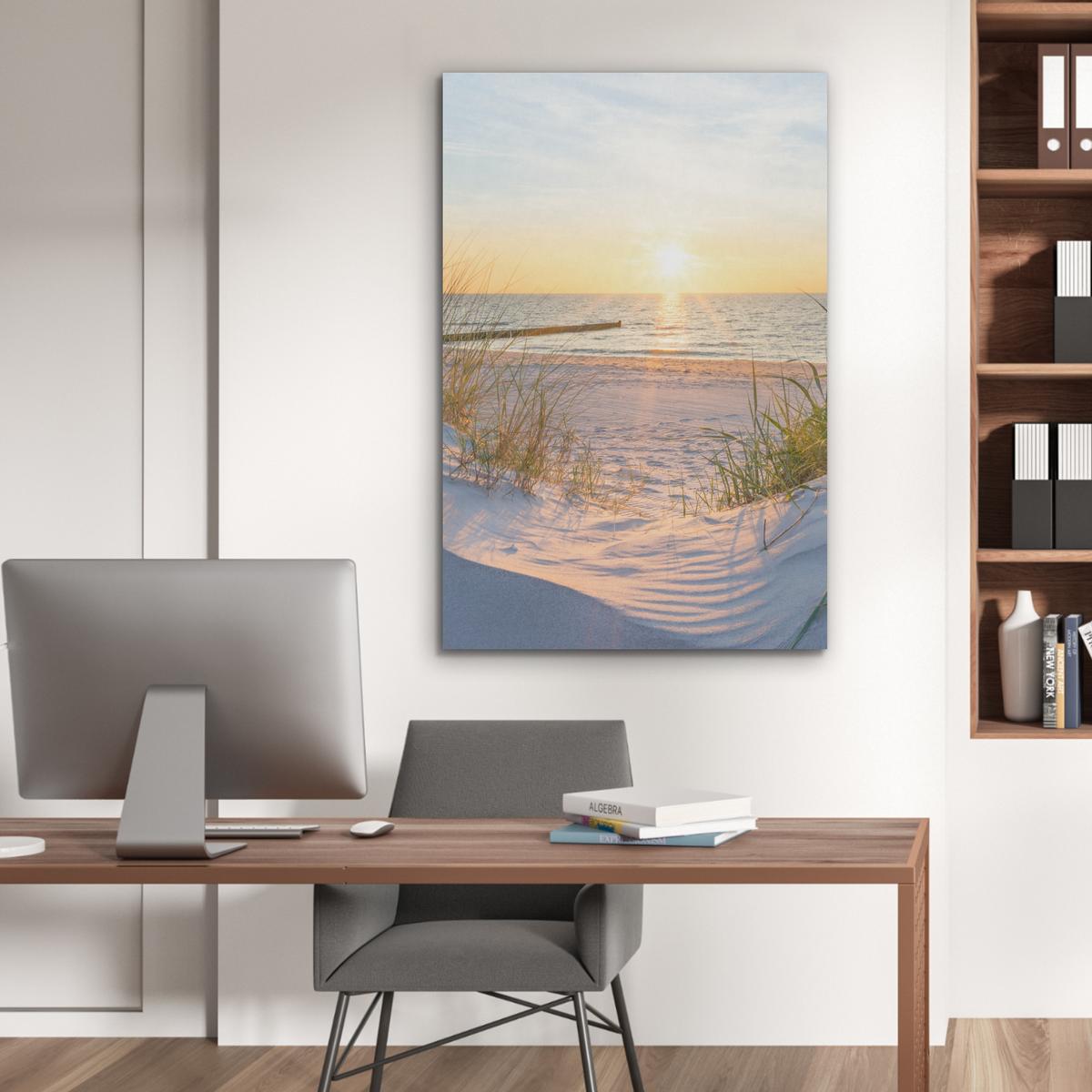 AKUSTIKBILD Strand - Sonne - Düne - Gras - Sand - Horizont Wanddeko 70x100 cm - Hellblau, Kunststoff (70/100/0.9cm) - MuchoWow