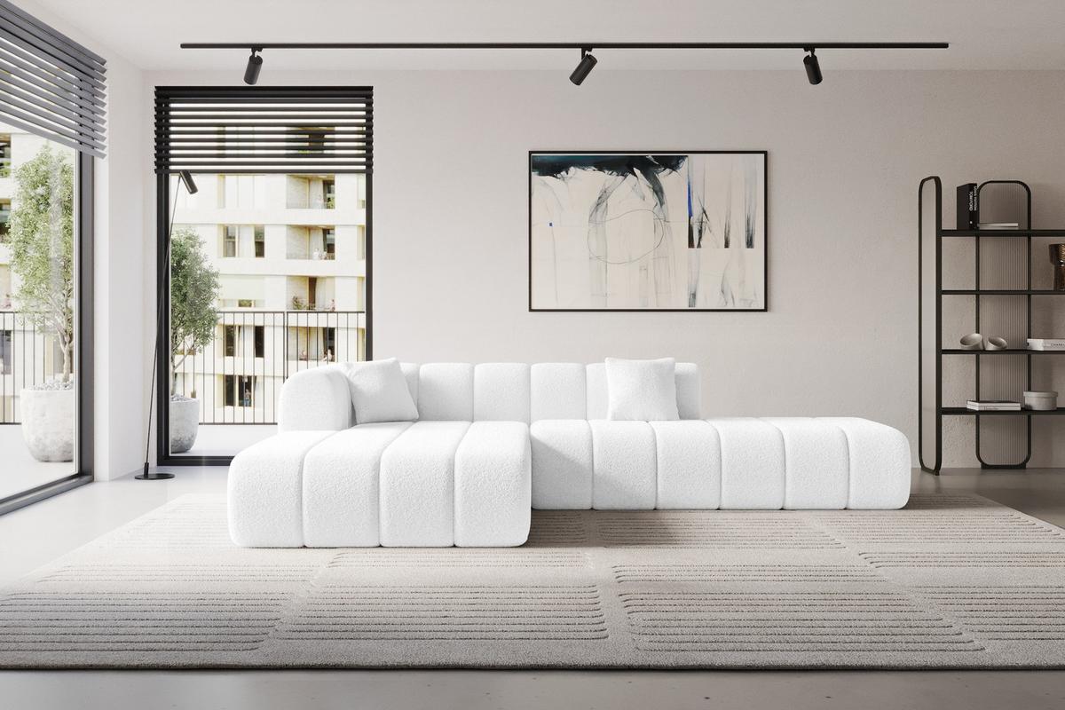 ECKSOFA Ottomane Links BILA-L 289x176x71 Weiß Bouclé - Schwarz/Weiß, Holzwerkstoff/Kunststoff (176/289cm) - ALTDECOR