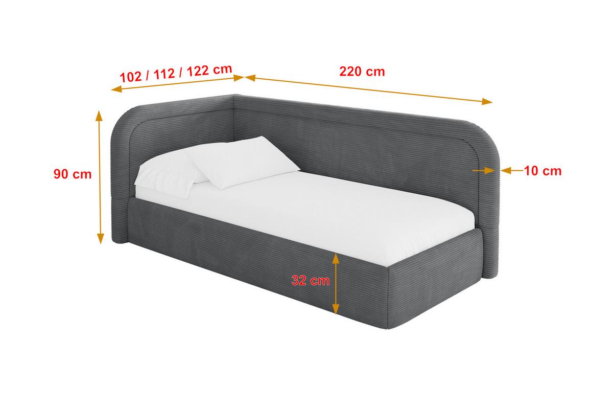 EINZELLBETT Jugendbett mit Bettkasten, Rechts - JOVY 80x200 Dunkelgrau - Schieferfarben, Holzwerkstoff/Textil (80/200cm) - ALTDECOR