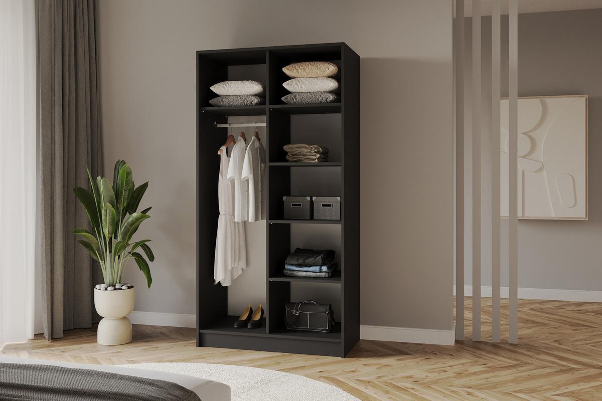 KLEIDERSCHRANK - LESE - 102 - Schwarz - Schwarz Hochglanz/Schwarz, Holzwerkstoff (102/200/51cm) - ALTDECOR