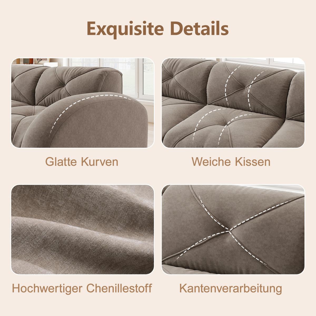 2-SITZER SOFA chenille modular & montagefrei - Walnussfarben, Textil (204/76/95cm) - Urban Meuble