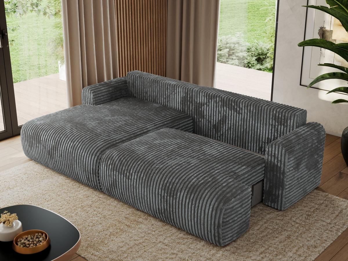 ECKSCHLAFSOFA TONO L Dunkelgrau Cord - links - Dunkelgrau/Schwarz, Kunststoff/Textil (260/150cm) - MKS