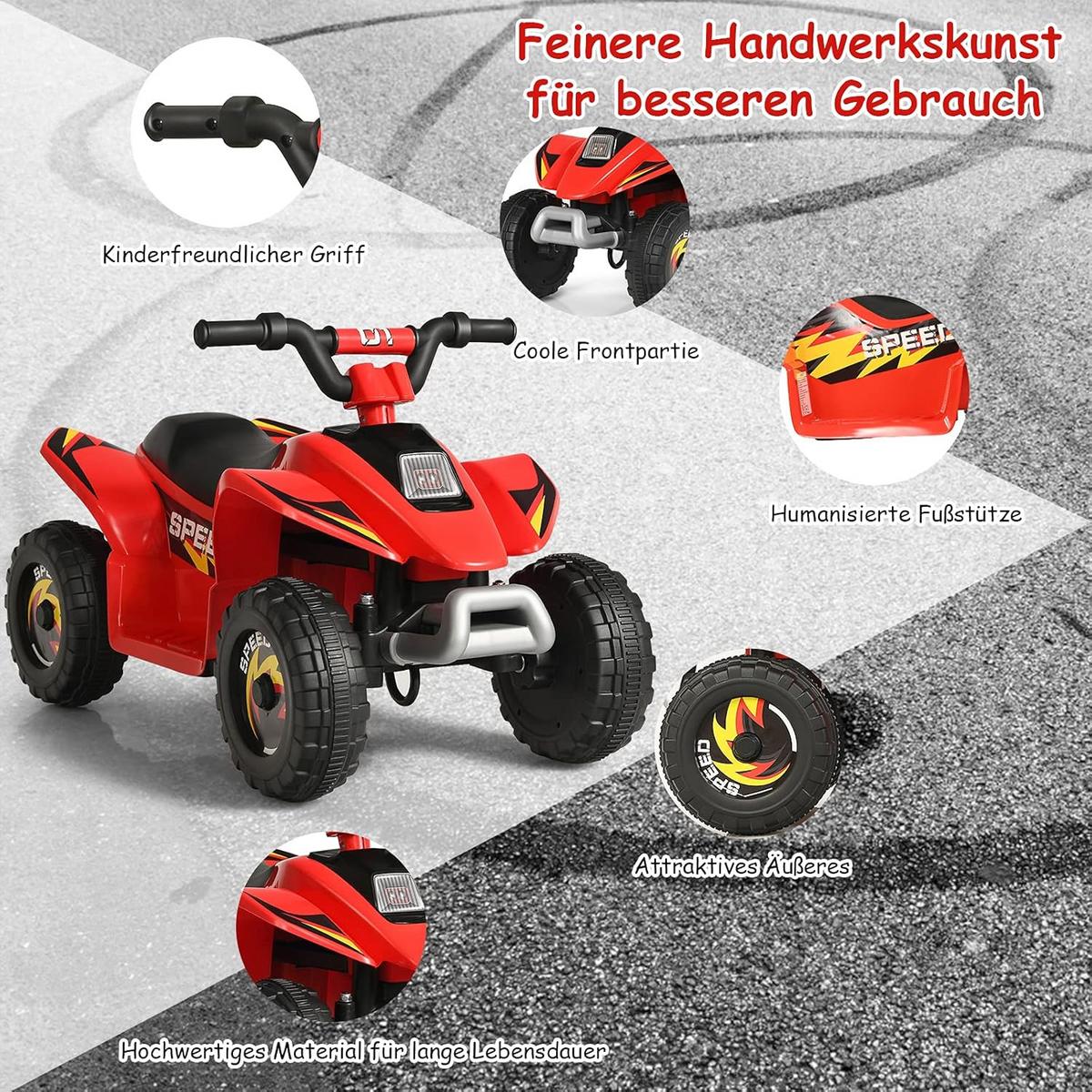 KINDERMOTORRAD 6V Elektro Kinderquad Rot - Rot, Kunststoff (73/44.5/40cm) - COSTWAY
