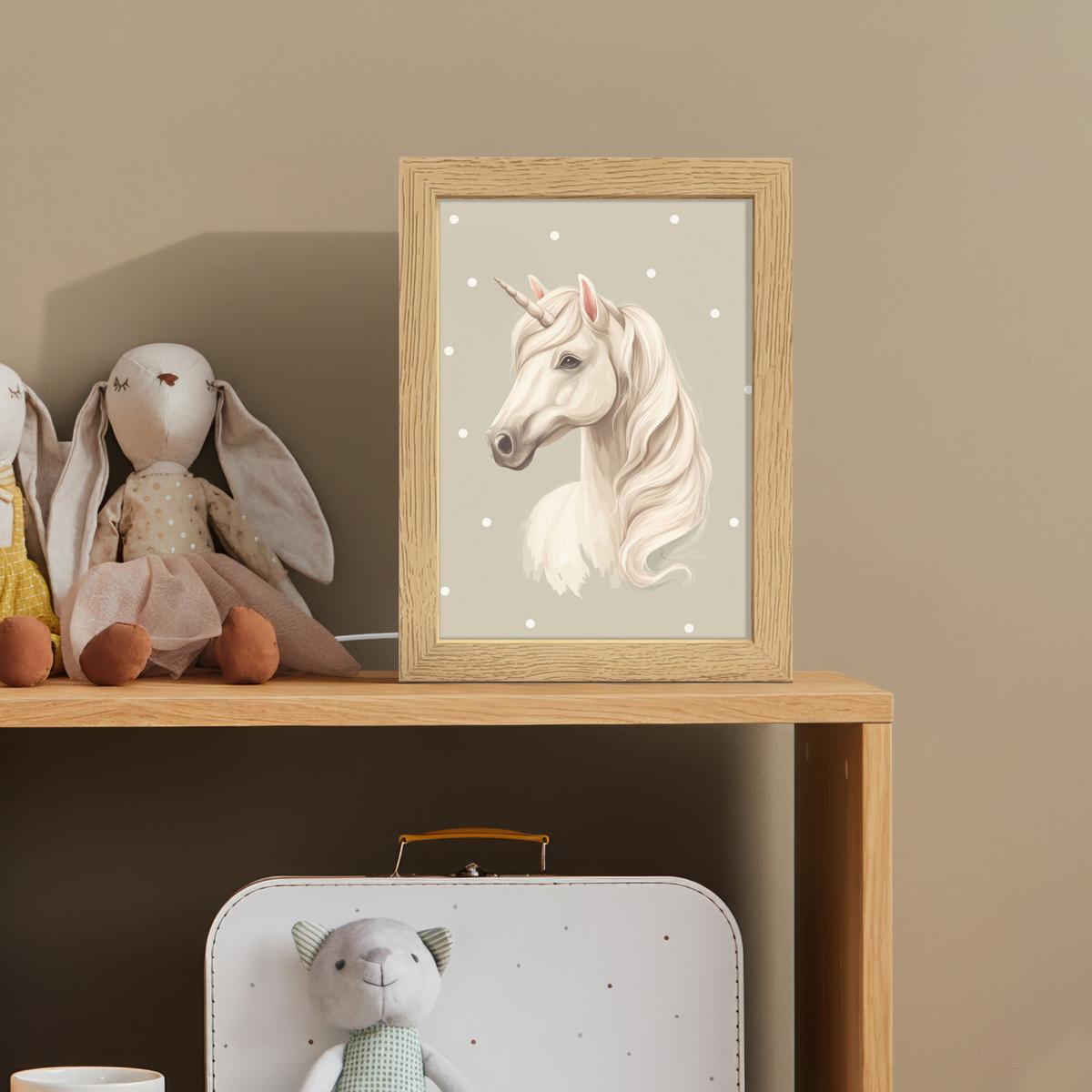 NACHTTISCHLAMPE Einhorn - Weiß - Punkte 15x20 cm - Taupe, Holzwerkstoff (8/15/20cm) - OnlyWow