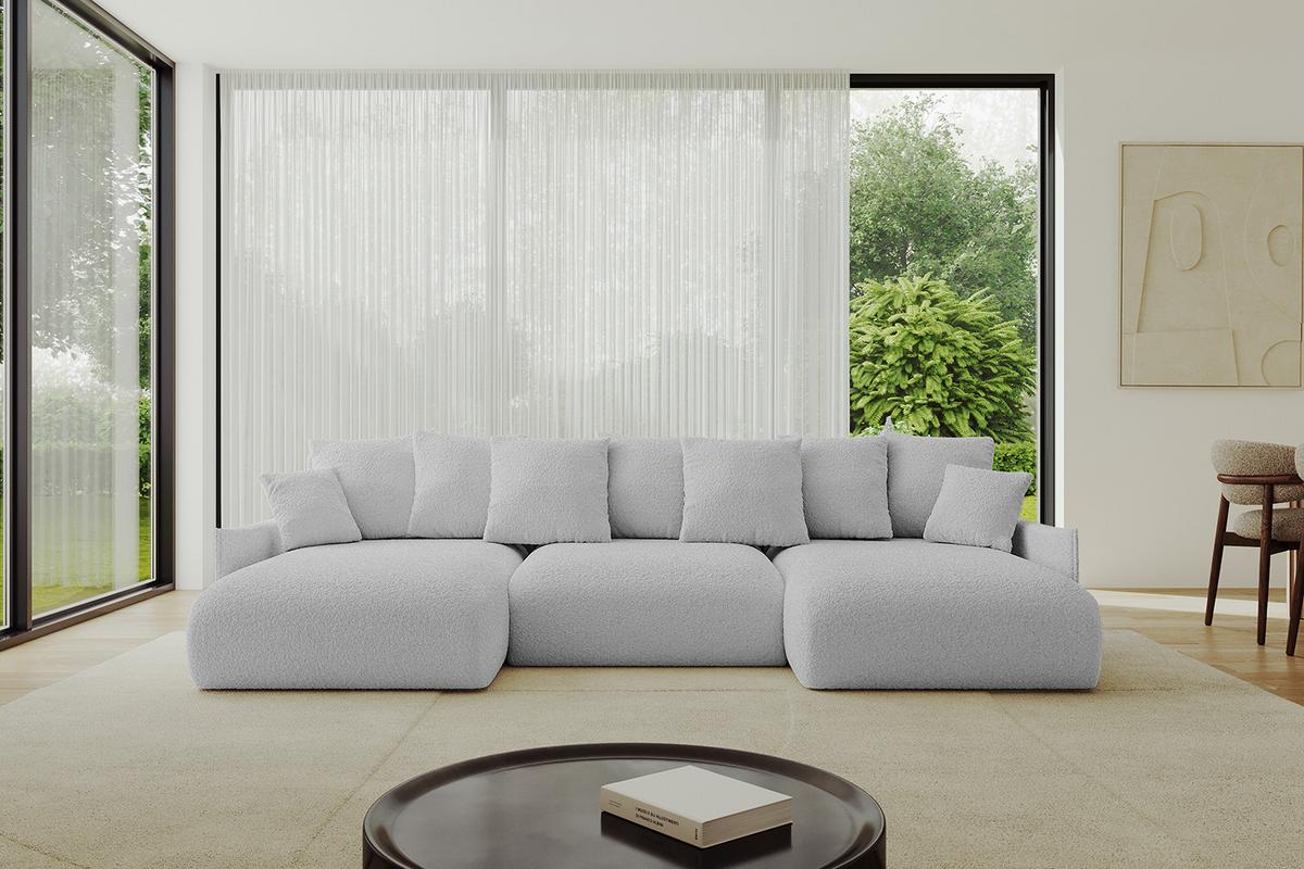 WOHNLANDSCHAFT mit Schlaffunktion und Bettkasten ONESK-U-v1 317x177x72 Hellgrau Bouclé - Hellgrau, Holzwerkstoff/Kunststoff (317/72/177cm) - ALTDECOR