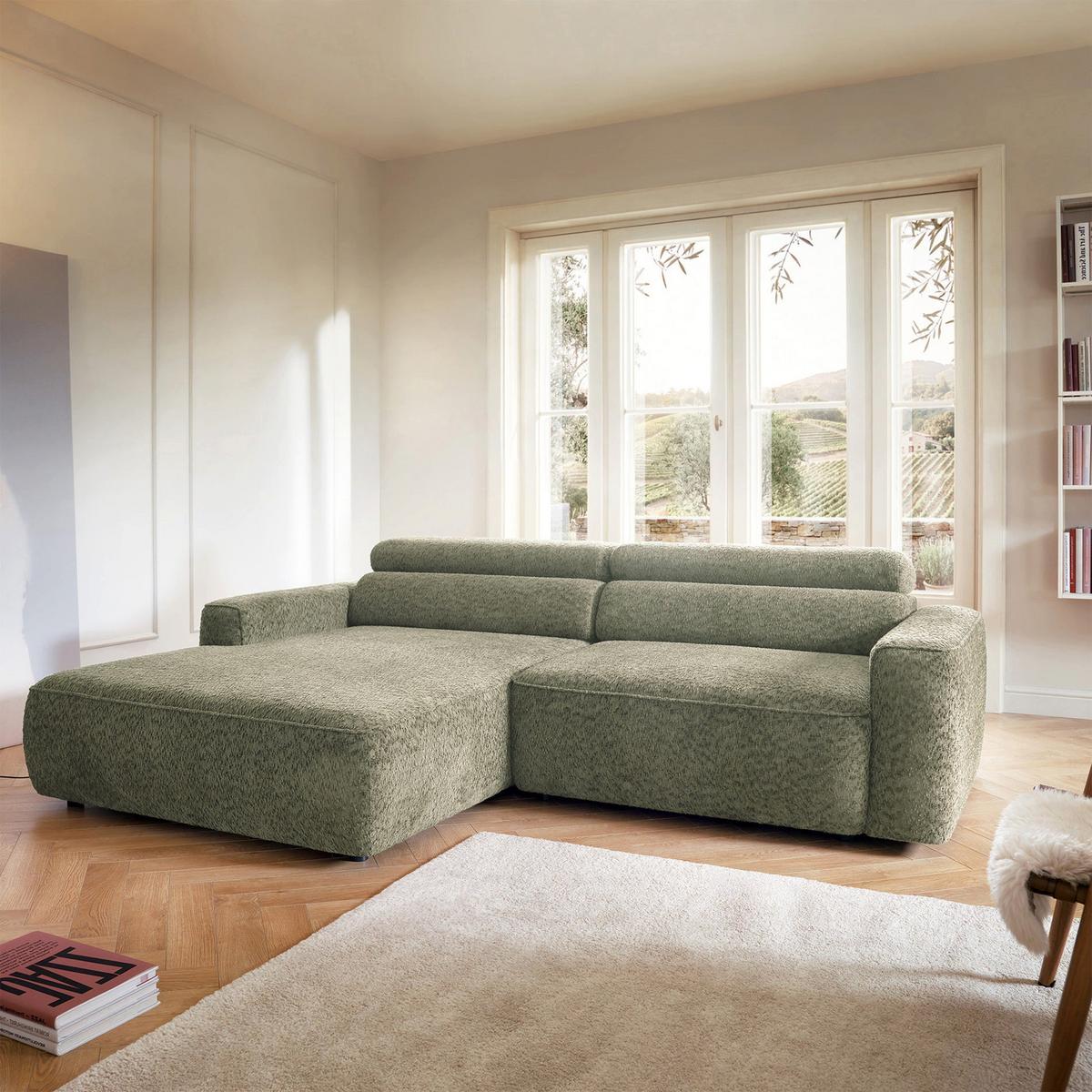 ECKSOFA Fando Salbeigrün Chenille - Schwarz/Hellgrün, Kunststoff/Textil (252/182cm) - Selsey