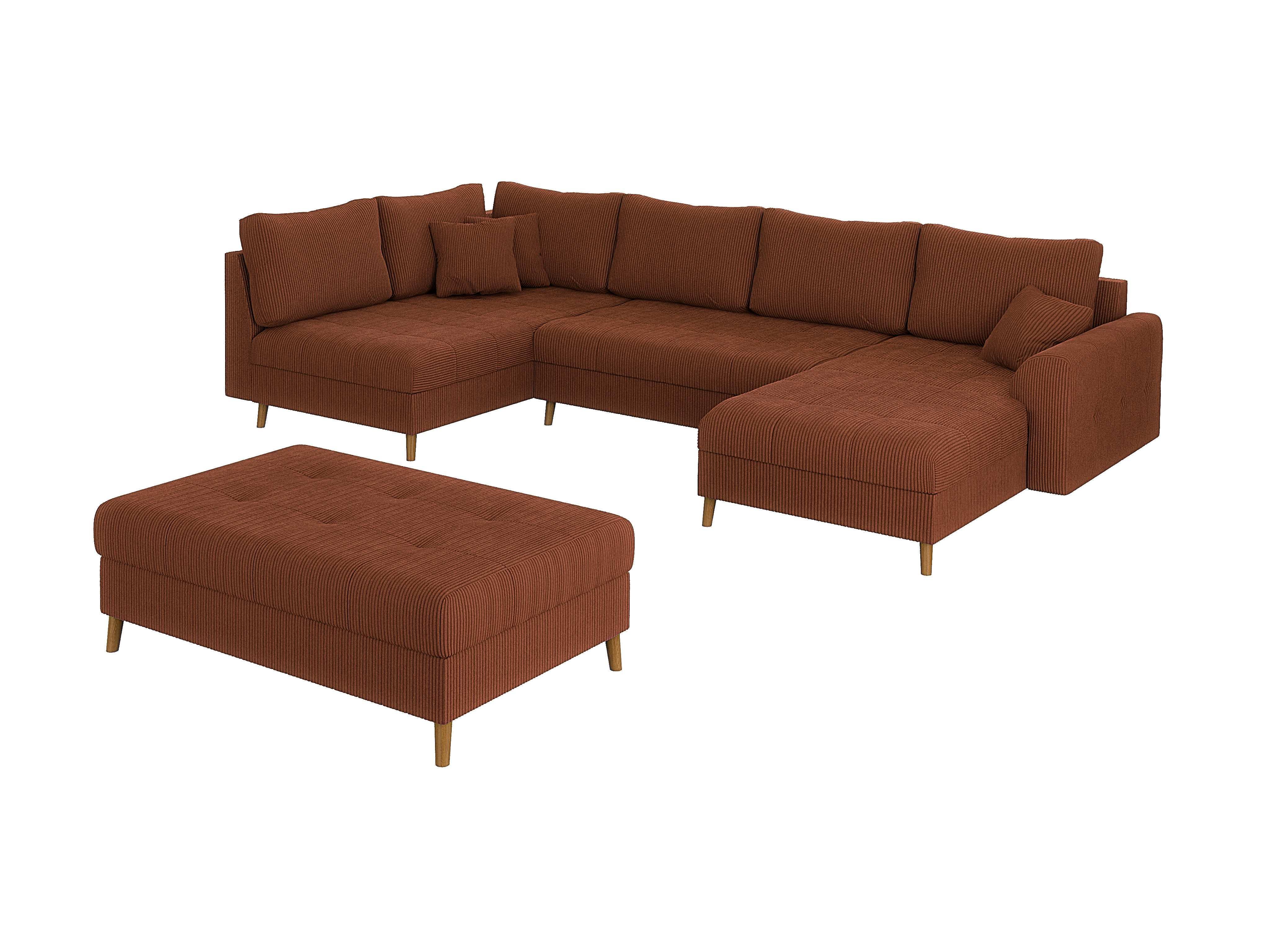 WOHNLANDSCHAFT inkl. Hocker Alma Terrakotta Cord - Terracotta/Braun, Holz/Textil (310/81/161cm) - S-Style Möbel
