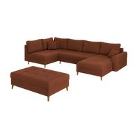 WOHNLANDSCHAFT inkl. Hocker Alma Terrakotta Cord - Terracotta/Braun, Holz/Textil (310/81/161cm) - S-Style Möbel