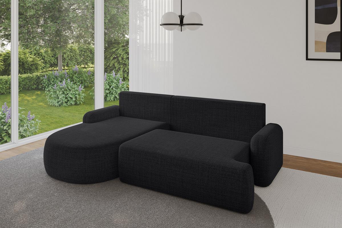 ECKSOFA mit Schlaffunktion und Bettkasten LIRA-L - 264x172x89 Schwarz - Schwarz, Holzwerkstoff/Textil (264/172cm) - ALTDECOR
