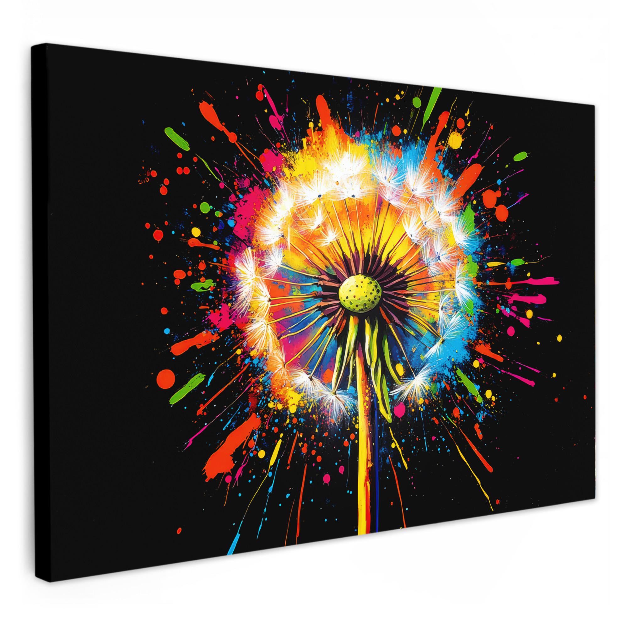 LEINWANDBILD Löwenzahn - Graffiti - Farbenfroh - Blumen - Natur Wohnzimmer Groß 120x80 cm - Multicolor, Textil (120/80cm) - MuchoWow