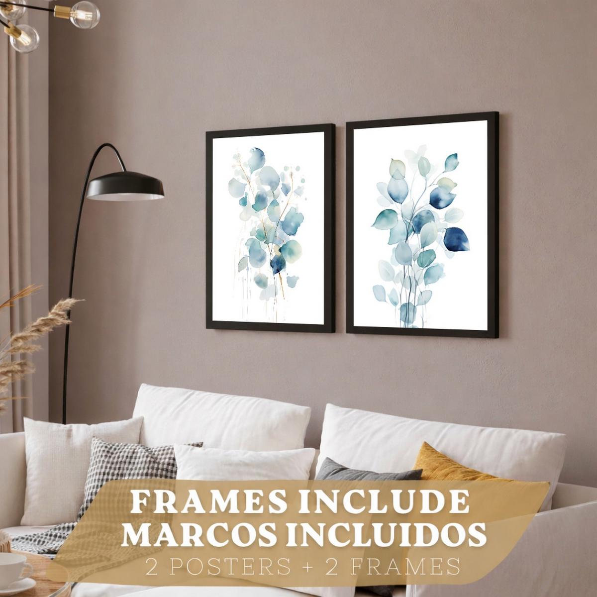 POSTER 2er-Set Wandbilder Blumen Aquarell modern Wohnzimmer Deko, Schlafzimmer, Küche, Badezimmer Schwarzer Rahmen A4 - Schwarz, Papier (29.7/1/21cm) - Nacnic