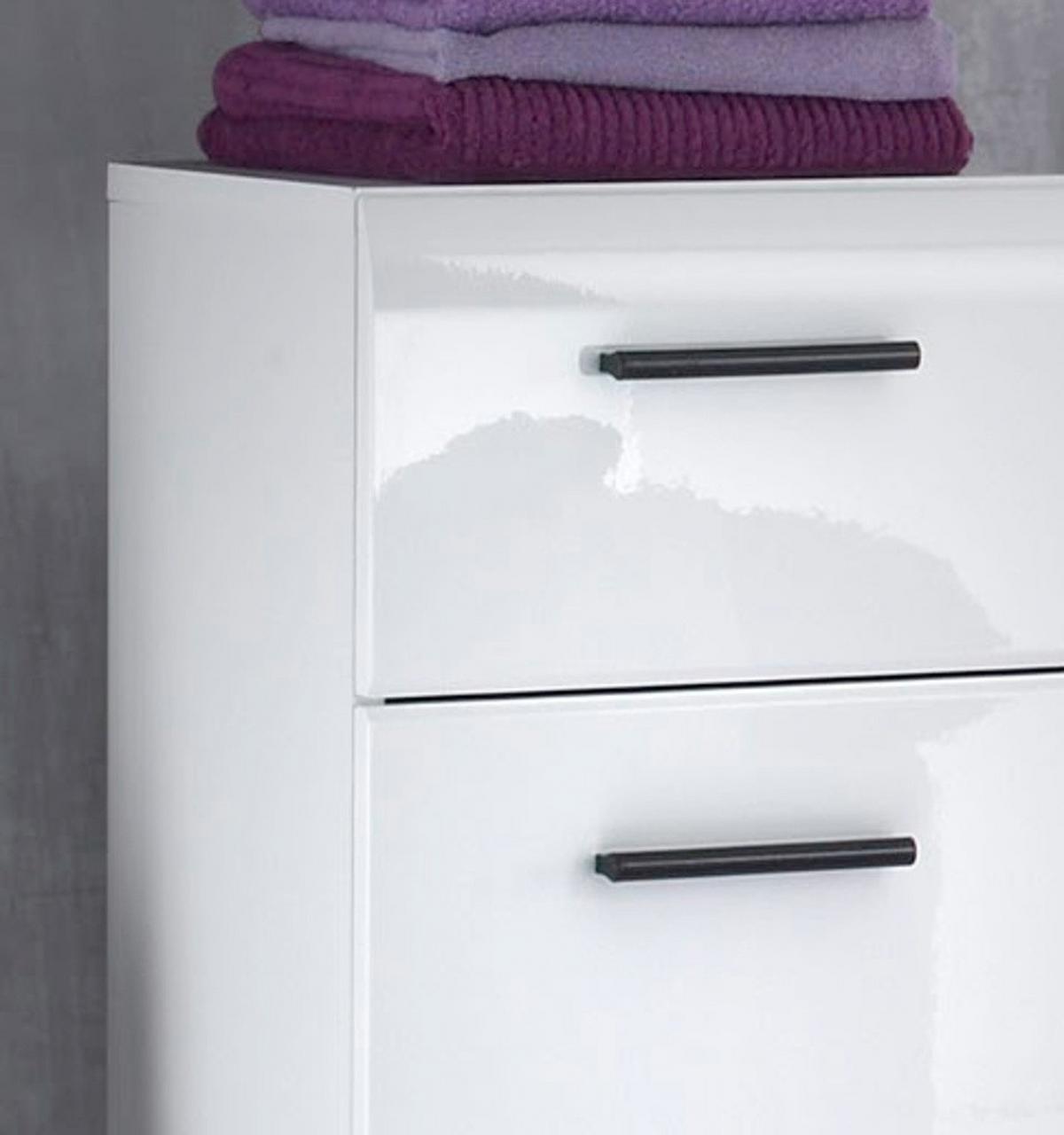 UNTERSCHRANK weiß Hochglanz 30 cm, Badschrank Türanschlag wechselbar - Weiß Hochglanz/Schwarz, Holzwerkstoff/Kunststoff (30/79/31cm) - Top.Furn