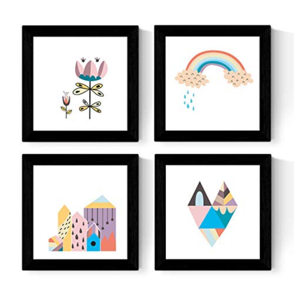 POSTER Set mit 4 natur skandinavischen 25x25 cm Schwarzer Rahmen - Schwarz, Papier (25/3cm) - Nacnic