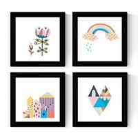 POSTER Set mit 4 natur skandinavischen 25x25 cm Schwarzer Rahmen - Schwarz, Papier (25/3cm) - Nacnic