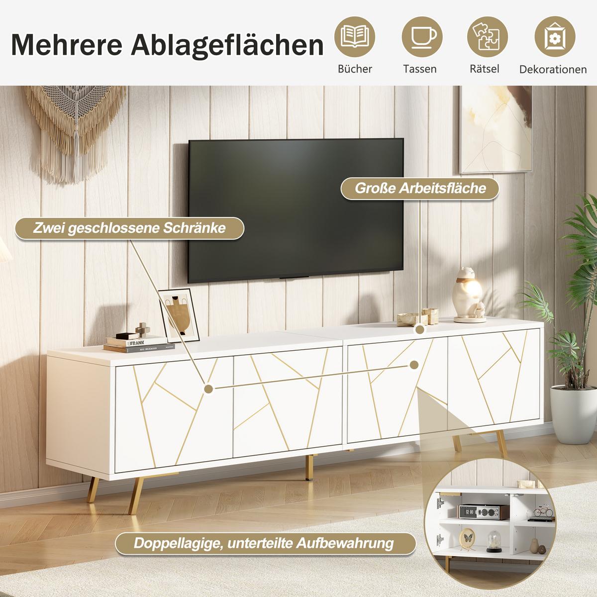TV-LOWBOARD holzwerkstoff in weiß mit gold-details, 4 türen - Weiß, Holzwerkstoff (190/51.5/40cm) - Urban Meuble