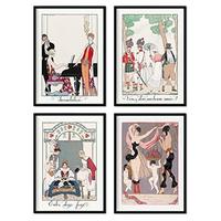 POSTER Set mit 4 Bettwäsche eingestellt vom Künstler George Barbier A3 Schwarzer Rahmen - Schwarz, Papier (29.7/3cm) - Nacnic