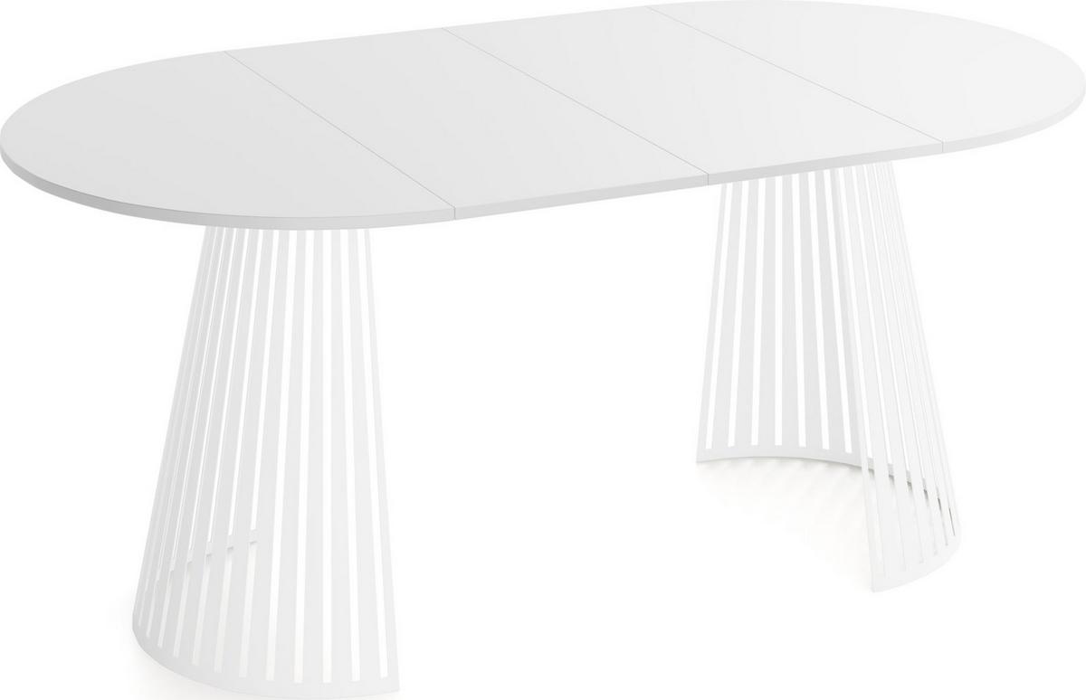 ESSTISCH Naro rund ausziehbar mit Weißem Lamellen-Metallgestell, Weiß 100-180/100/76 cm - Weiß, Holzwerkstoff/Metall (100/176/76cm) - WFL GROUP