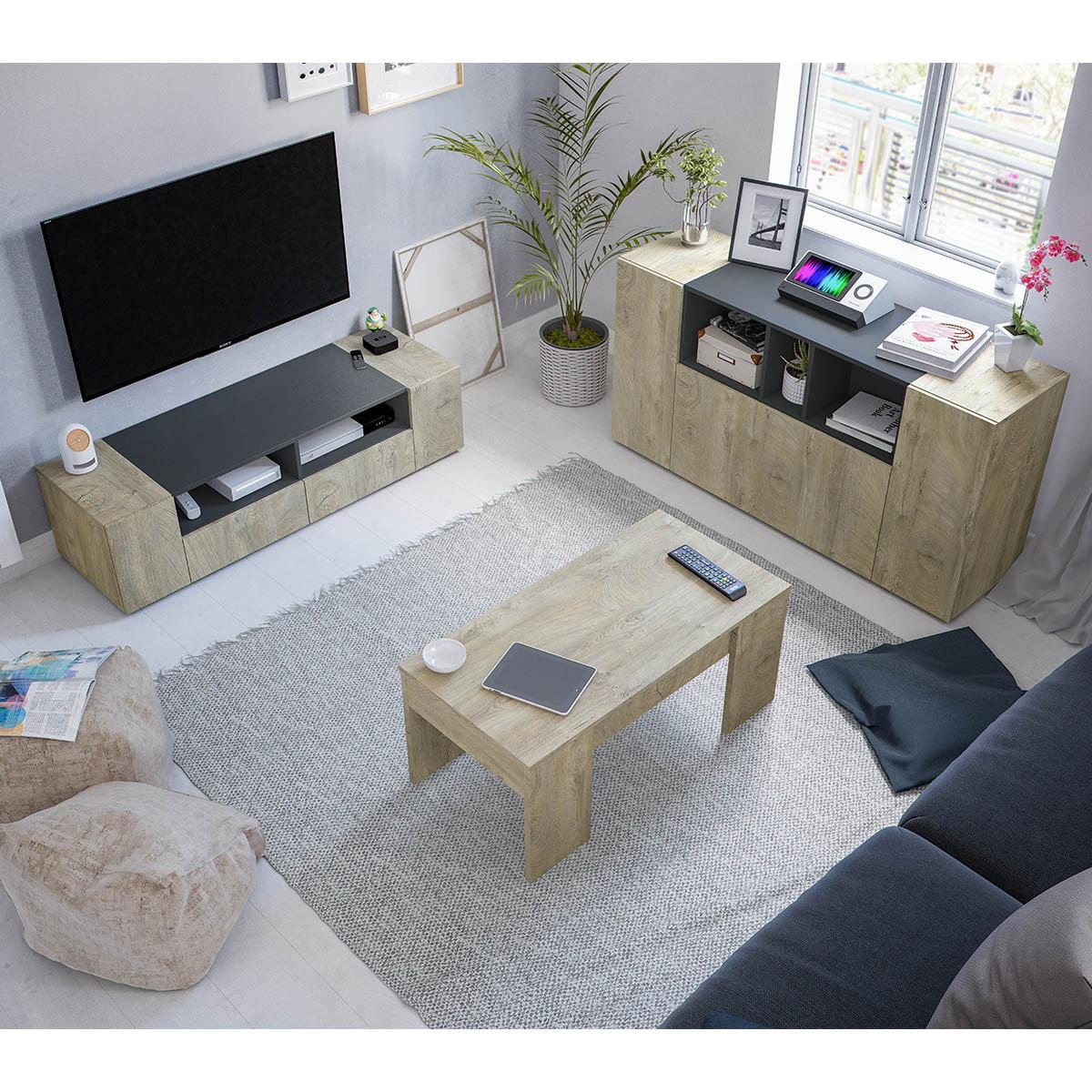 SIDEBOARD mit 3 Türen, davon 1 Flügeltür und 3 Nischen Tamiko - L150cm - Eiche Artisan/Grau, Holzwerkstoff (41/76/12.1cm) - Calicosy