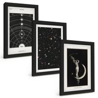 BILDER SET 3er Set - 20x30 cm Schwarzer Rahmen - Nachtdarstellung des Sonnensystems - Schwarz, Kunststoff (20/30cm) - TULUP