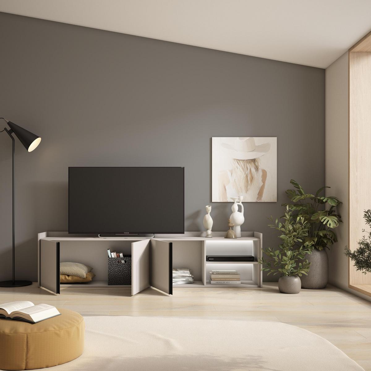LOWBOARD, Beige, 207/35/50cm, mit Led - Beige, Holzwerkstoff (207/50/35cm) - Skraut Home