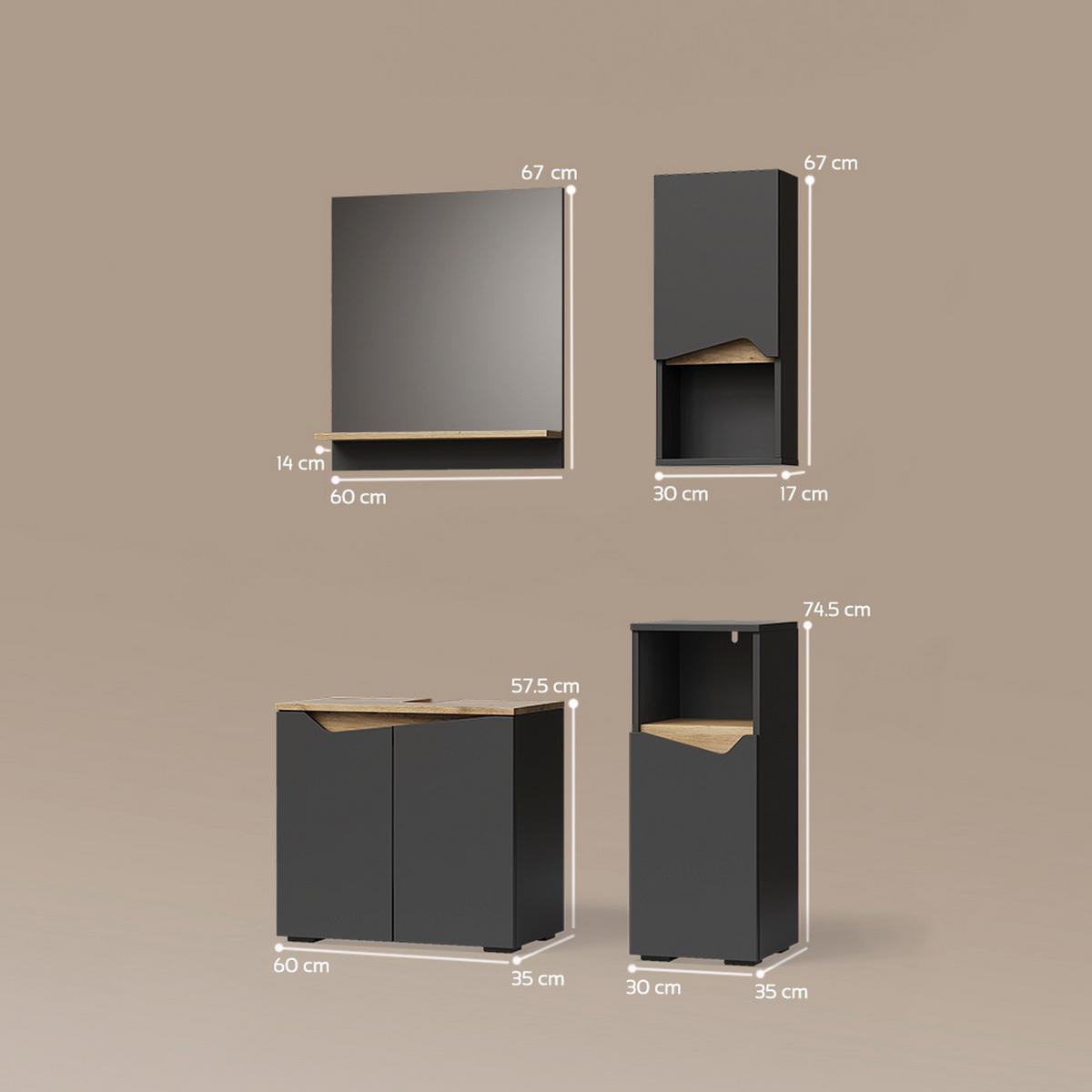 BADMÖBEL-KOMBINATION Timavo Anthrazit 4 Teile - Anthrazit, Holzwerkstoff (60/57/35cm) - Livinity®